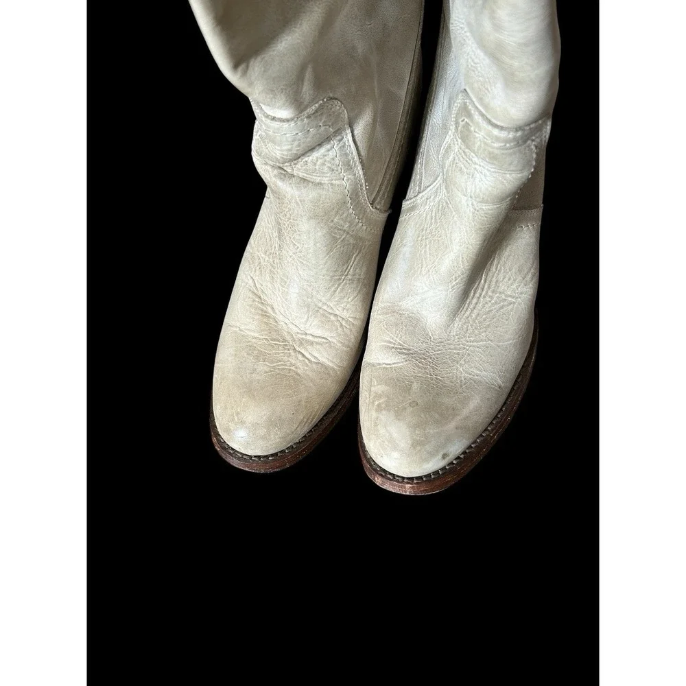 Frye Jane Tall Cuff OTK Boots Leather Fold Over Beige Sz 7.5B $390